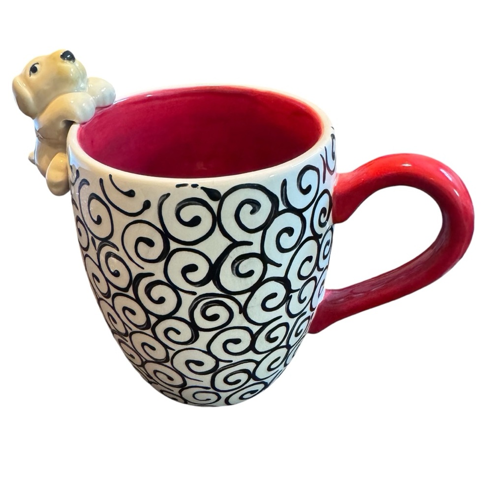 Hand painted Black and White Coffee Mug with Puppy Companion